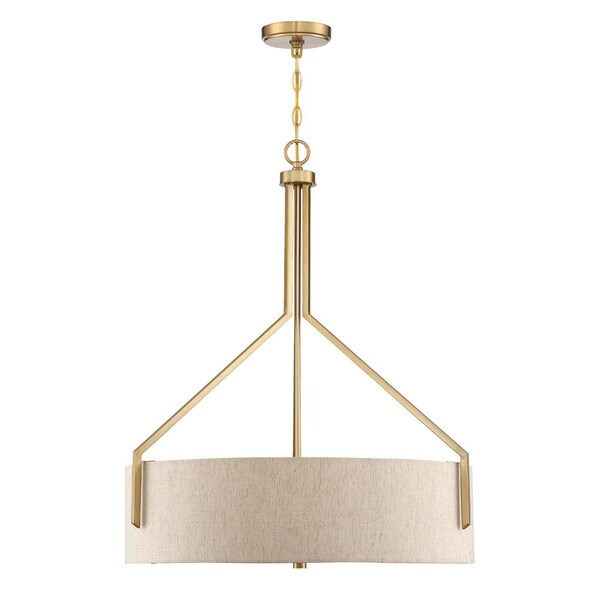 Designers Fountain Elara 60 Watt 4 Light Brushed Gold Pendant with Beige Linen Shade 93932-BG - main